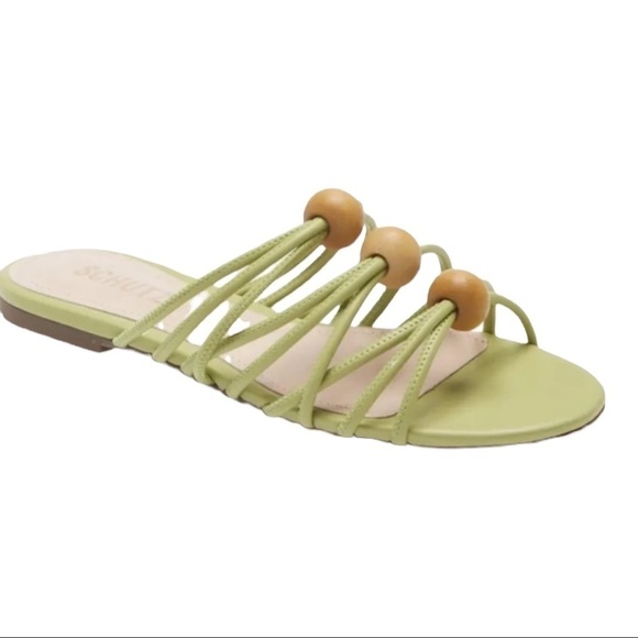 NEW SCHUTZ Pistachio Green Aster Slide Sandal Wood Beads Size 7B - Picture 1 of 4